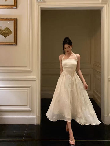 A Line Halter White Lace Prom Dresses Birthday Outfits Evening Gown SD945